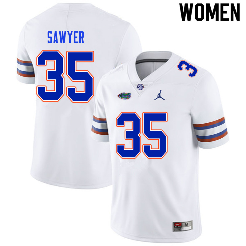 Women #35 William Sawyer Florida Gators College Football Jerseys Sale-White - Click Image to Close